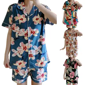 Suvel Pidžaama Komplekt Naistele Lill Lühikesed Varrukad pikad Püksid Sleepwear Daamid Värske Mugav Homewear Naiste Riided