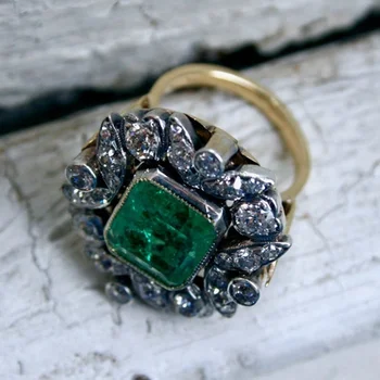 Populaarne Puhas Hõbe 925 Ruut Roheline Teemant Engagement Pulm Armastus Sõrmus Suurus 6-11
