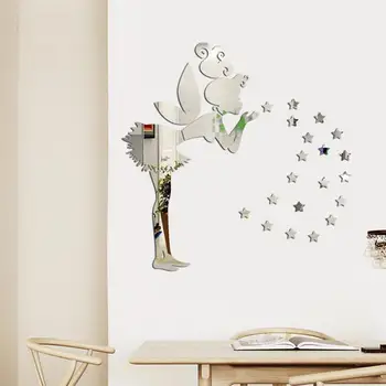 3D Peegel Seina Kleebised Ingel, Haldjas Väike Tüdruk ja Tähed Seina Kaunistamiseks DIY Akrüül Seinamaaling Eemaldatav Tuba Decal Kunsti Ornament
