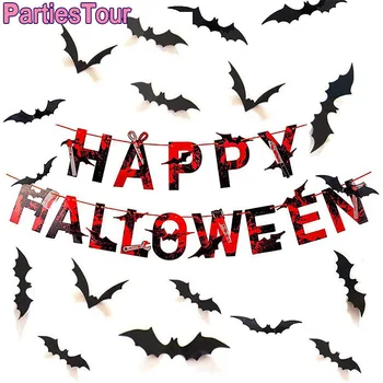 36pcs 3D Pvt Kleebis Halloween Wall Decor ja HAPPY HALLOWEEN Banner Vere Nuga Nägi Rippuvad Plakatid Halloweeni Dekoratsioonid