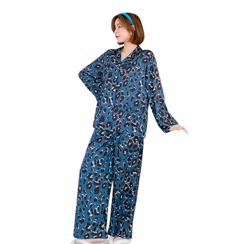 Moodsad pidžaama naiste pikkade varrukatega jää silk õhuke paragrahvi high-end silk kevadel ja sügisel suvi temperament leopard prindi