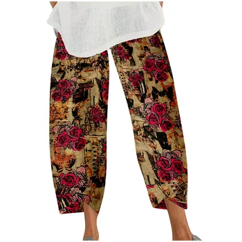 Naiste Vabaaja Haaremi Püksid Suvel Elastne Vöökoht Lai Jalg Püksid Vintage Õie Trükitud Püksid Naiste Lahtised Pantalon Pluss Suurus