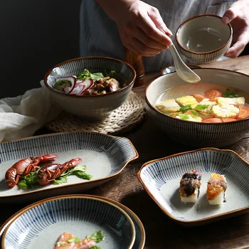 LingAo Sinine Vihma Jaapani stiilis ja stiilis retro käsitsi maalitud keraamilised lauanõud hotell restoran sushi plaat söögipulgad lusikas komplekt