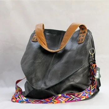 Casual puhas nahk Naiste kott Vintage käekott pehmest nahast suure mahutavusega kott cowhide kontrasti Õla Messenger Kotid