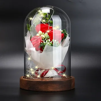 Romantiline Roosa Komplekt Nõiutud Lille LED Light Glass Tõusis Teenetemärgi Sünnipäeva, sõbrapäeva Kingitus Seebi Lille Jõulud