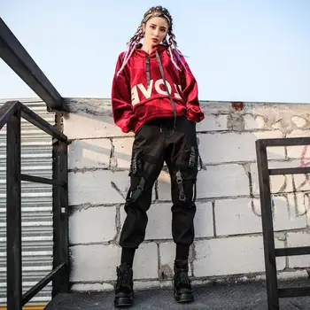 Must Kõrge Vöökoht Cargo Püksid Naiste Vabaaja Püksid, Punk Gooti Streetwear Pliiats Harajuku Lahedad Püksid Mood Hip-Hop Tüdrukute Püksid