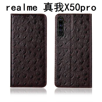 Jaanalind tõeline loomulik nahk mobiiltelefoni kott OPPO Realme X50 Pro 5G telefoni kate seista puhul OPPO Realme X50 5G coque