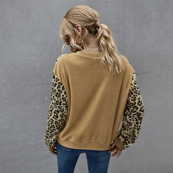 Mood Dressipluus 2020. Aasta Talvel Polar Fliis Seksikas Leopard Printida Kontrastset Värvi Pikkade varrukatega T-särk Naiste dressipluus riided
