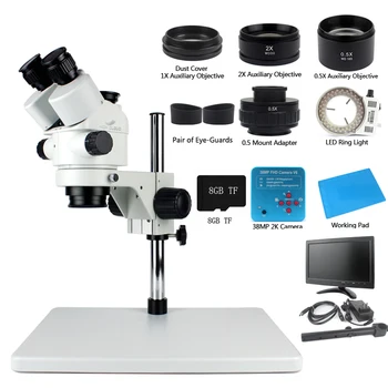 Full HD 3.5 X-90X Trinocular Stereo Mikroskoop koos 0,5 X 2.0 X Ajastiga Objektiiv 38MP HDMI Digitaalne Kaamera 10-tolline Monitor