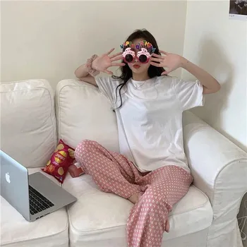 Naiste Pajama Komplekti Magus Homewear Hubane Õpilased Tasku O-kaeluse jaoks Mugav korea Stiilis Lühikesed Varrukad Trendikas Lahti Pehme Sleepwear