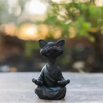 2021 Veidrad Must Buddha Kass Figuriin Meditatsiooni Jooga Laekuva Õnnelik Kass, Decor Kunst Skulptuuride Aed Kujud Home Decor