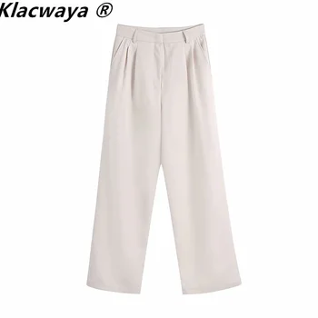 Klacwaya Naiste 2021 Mood Office Kanda, Küljel Taskud Pikad Püksid Vintage Kõrge Vöökoht Lukuga Naiste Püksid Mujer