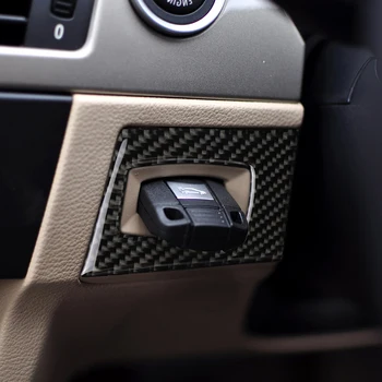 Päris Carbon fiber BMW E90 E92 süüteluku üks klahv start frame võti auk Dekoratiivse Raami Kaas Kleebised Interjööri Vormimiseks