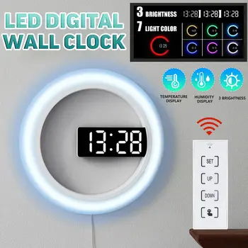 12 tolline Kaugjuhtimispult LED Digital Wall Clock Õõnes 7 Värviga Taustvalgus Öösel Termomeeter Kell/ 30cm Vastupidine Kell