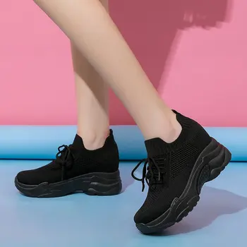 Kõrgus suurendada kingad naiste kevad naiste vabaaja jalatsid suvel hingav võrgusilma platvorm tossud naine paks alt valged kingad