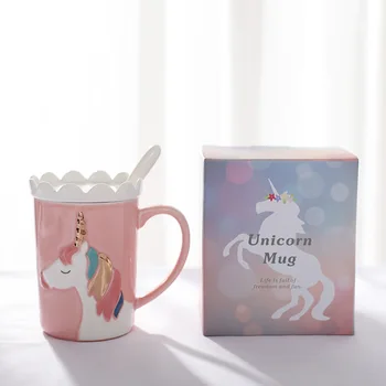 Tazza da caffe unicorno aastal rilievo 3D creativo con cucchiaio e coperchio a corona bere caffe tazza da te regalo