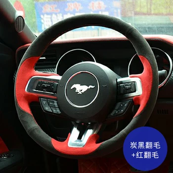 Fordi Uus Mustang DIY kohandatud black suede nahast auto interjöör rooli kate
