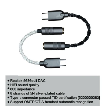 Uus ALC5686 chip Type-C-3,5 mm Audio kaabel HiFi Digital Dekodeerimine amp DAC helikaart, Kõrvaklapi Jaoks Huawei20 30pro MEIZU Andro