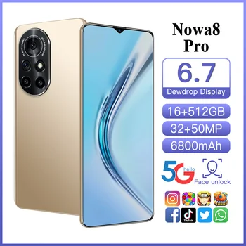 [Esmaesitlus] Nowa8 Pro 6.7 Tolline 16+512 GB Nutitelefon Android11 HD Ekraan, 5G Mobiiltelefon, Näo ID 6800mAh Dual SIM mobiiltelefon