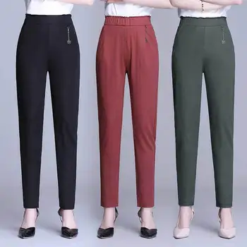 Naiste Püksid Kõrge Vöökoht Pingevaba Sirge Püksid Slim Fit 2021 Kevadel Uus Must Välja, Püksid Naiste Õhukesed Vabaaja Püksid Suured