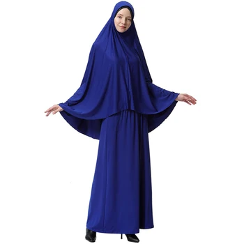 Abaya Araabia Hijab Seelik Set Moslemi Naiste Mustvalge Kapuuts Seelik Kahe-Osaline Komplekt Ramadaani Islami Mošee Palve Kleit Pikk Seelik