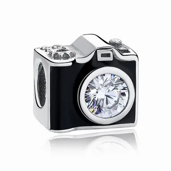 Uus 925 Sterling Hõbe, Must ja valge kaamera ja jänes rant Sobivus Originaal Pandora Käevõru DIY Ehted Naistele