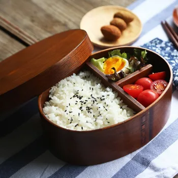 Puust Lõuna Boxs Toidu Mahutid Jaapani Stiilis Bento Lunchbox Lastele Kooli Dinnerware Kaussi Kastid Reisi Korraldajale