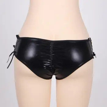 Naiste Sexy Väike Tõus Faux Nahast Pool Side Püksikud Micro lühikesed Püksid, Aluspüksid Must Seksikas Lingeries Kiusatus Madala talje Aluspüksid