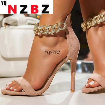 YQNZBZ 2021 Uus Kett Seksikas Sandaalid Kõrged Kontsad Strappy Gladiaator Naiste Sandaal Stiletto Pulmapidu kingad suuruses 35-42