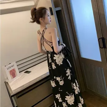 2021 suvel uus korea keskel pikk prindi avatud tagasi seksikas kleit suspender
