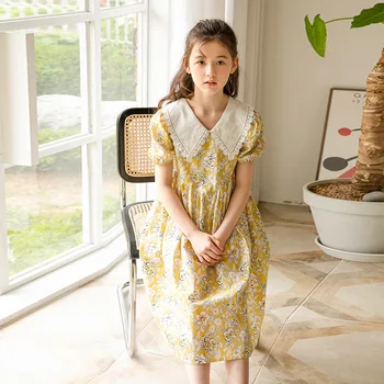 2021 Tüdrukud Dress Suvel Õie Printida Puhvis Varrukad Printsess Kleit Elegantne Lapsed Kleidid Tüdruk, Laste Riided 4 -14Y