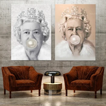 Bubblegum Kuninganna Seina Art Print Elizabeth II Põhjamaade Plakat Joonis Lõuendil Maali Seina Pildid elutuba Kaasaegse Kodu Decor