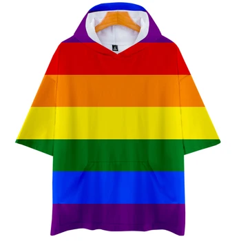 LGBT 3D T Särk Meeste/naiste Liiga T-Särk Graafiline Vikerkaar Kapuutsiga Tshirt Harajuku T-särk, Lühikesed Varrukad Riided Streetwear