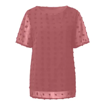 Harajuku T-särgid, Suve Riided Naistele (Solid Color ümber Kaela Lühikesed Varrukad Sifonki Dot Särk Tops Camisetas De Mujer