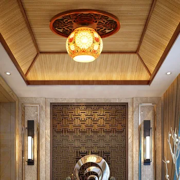 Hiina täispuidust keraamiline lamp vahekäiguga rõdu, veranda ring lae lamp, kirjud õõnes keraamiline lamp 2063