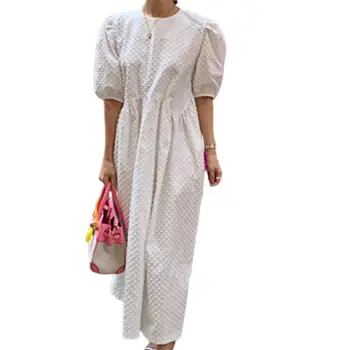 Pikk Kleit Puhv-Varrukad Liiga Dots Puuvilla Segu Daamid Maxi Suvine Kleit Naistele Street wear kleit elegantne naiste kleit femme