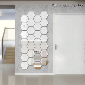 46x40x23mm 12tk 3D Kuusnurkne Raami Stereoskoopiline Peegel Seina Kleebis elutuba Taust Seina Kaunistamiseks Hõbe