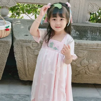 2021 4Y-10Y Hiina Traditsiooniline Tüdrukute Kleit Hanfu Roosa Kleidid Suvel Sifonki Hiina Printsess