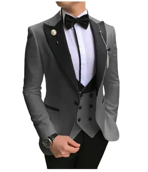 Meeste Ülikonnad 3 Tükki Slim Fit Vabaaja Äri Groomsmen Must Valge Elevandiluu Rinnamikrofon Tuxedos Pulm Ülikonna Pintsak Püksid Vest