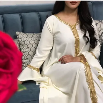 Araabia Kleit Valge Tutt Abaya Moslemi Naiste Mood Islami Riided Tüdrukutele Lotus Varruka Riideid Pluss Suurus