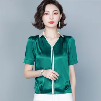 Suvel Satiin Siidist Naiste Pluus Casual Fashion Korea Lahti Pluusid Daamid Office Särk Tops Naine Blusas Camisa Mujer