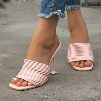 Ruut-sussid varba daamid suve kingad multi-sõlm Muller sandaalid seksikas kõrge kontsaga Rooma sussid õõnes stiletto naiste kingad