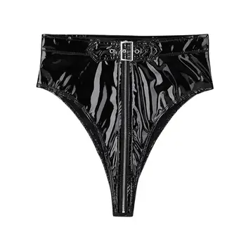 Naiste PVC Lingerie Aluspesu Keha Lateks Wetlook Clubwear Kõrge Lõigatud Lukuga Koos Vööga Püksikud Aluspesu Femme Pesu Aluspüksid