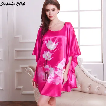 2021 Naine primavera Silk Nightdress Daamid Pluss Suurus Lühikesed Varrukad Nightgowns Sleepwear Naiste Sexy Nightwear