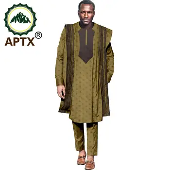 Aptx-Aafrika traditsiooniline kleit ülikond, meeste rüü + särk + püksid, ülikond, pikk varrukas triibuline kasukas, agbada 3-osaline ülikond TA2116009