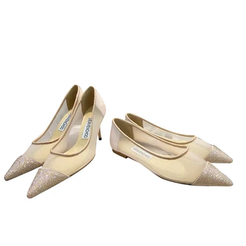 Prantsuse charechoo naiste kingad on kõige rohkem väärt klassikalises stiilis, 8.5 cm kõrged kontsad, teemant lint, logo, hingav võrgusilma marli
