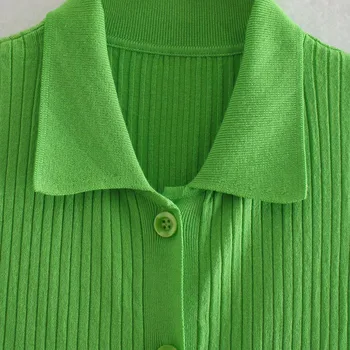 Za Naiste 2021 Šikk Mood POLO krae Varrukateta Silmkoelised Mini Kleit Vintage Nupud Green slim Kleidid Vestidos Mujer