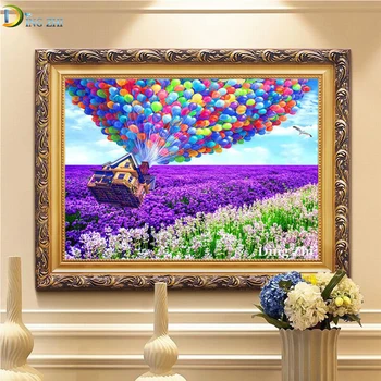 Looduslik Maastik, Lilled 5D Diy Diamond Maali Seina Art Hot Air Balloon Sõidab Maja Mosaiik Täis Puurida Diamond Tikandid Müük