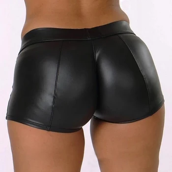 2021 Seksikas Naiste lühikesed Püksid Läikiv Elastne Kõrge Vöökoht Läikiv Faux PU Nahast Lühikesed Püksid Slim Hot Dance Clubwear Mini lühikesed Püksid