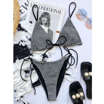 Litrid Triibuline Push Up Micro Bikini Set Päitsed Supelrõivad Naiste 2021 Ujumistrikoo Kaks Osa Kõrge Lõigatud Sidemega Trikoo Biquini #F3